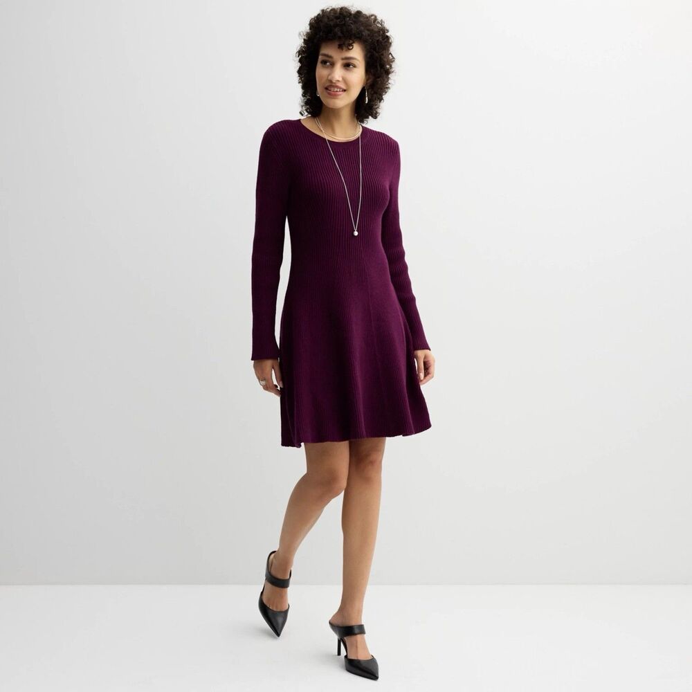 Nine West Knitted Dress Size S Purple Ribbed Long Sleeve Sweater New Women’s